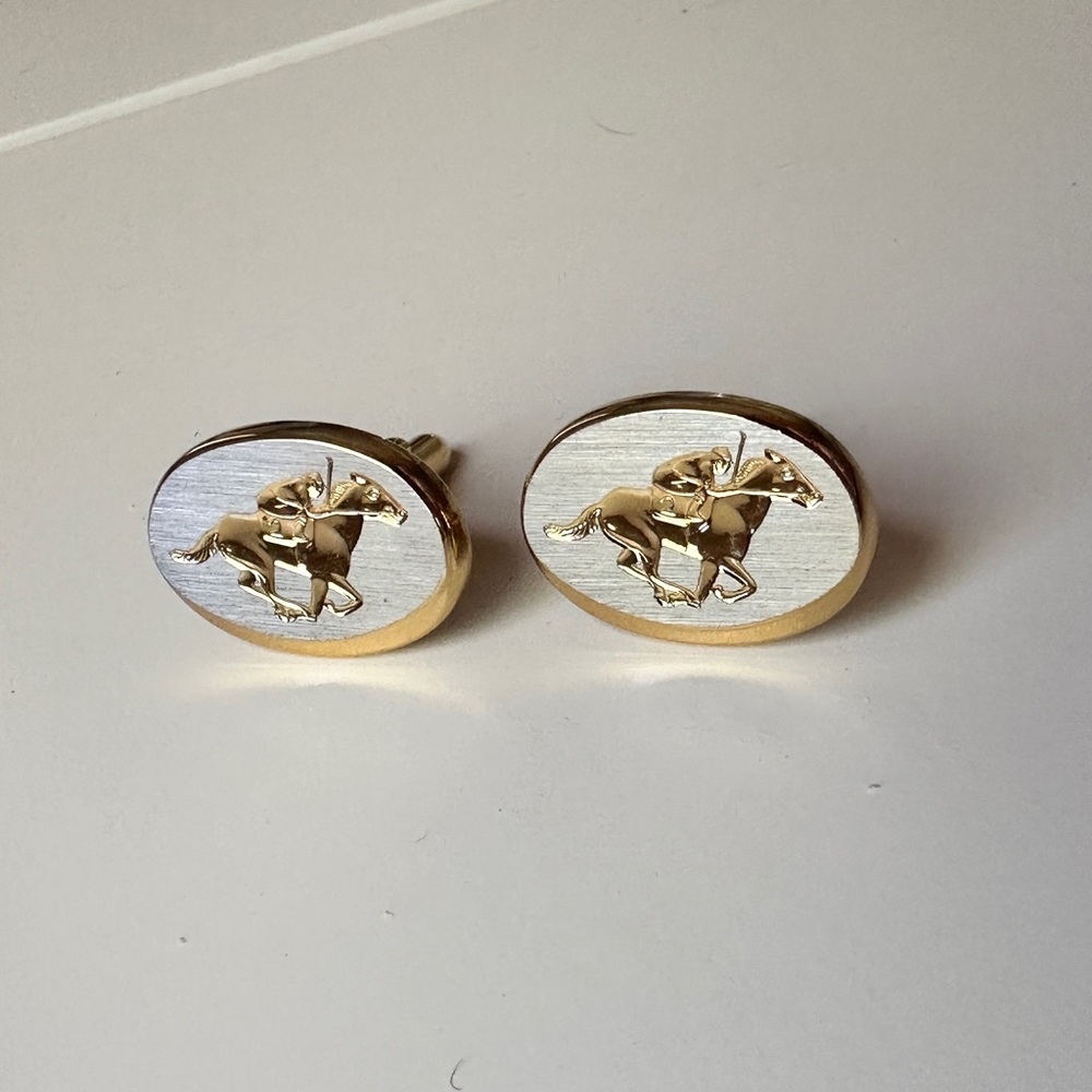 Vintage Derby Gold and Silver Horse Racing Cuff Links